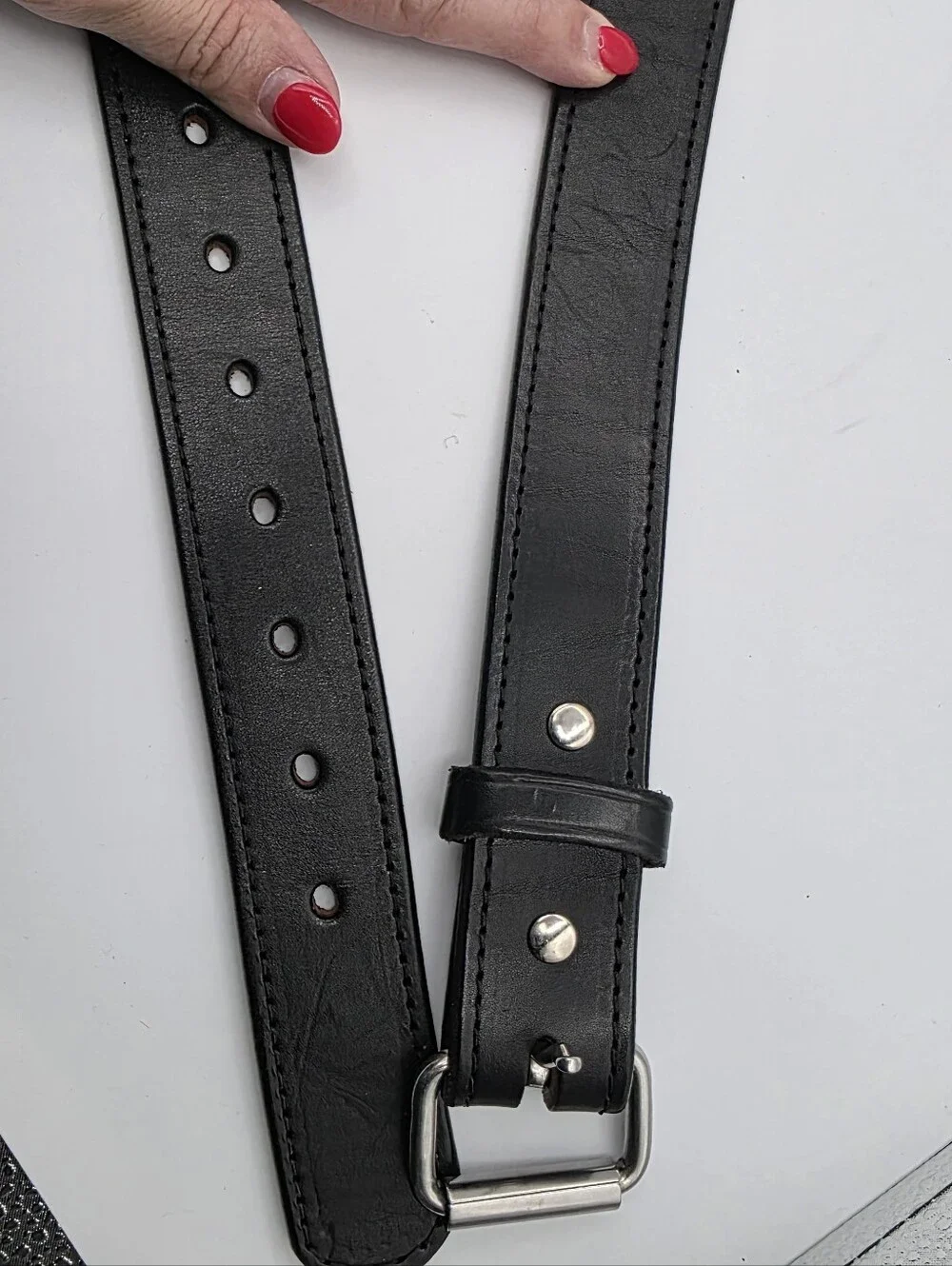 Hanks Belts Mens Gunner Stitched Black Leather Belt Size 56 Full Grain Leather
